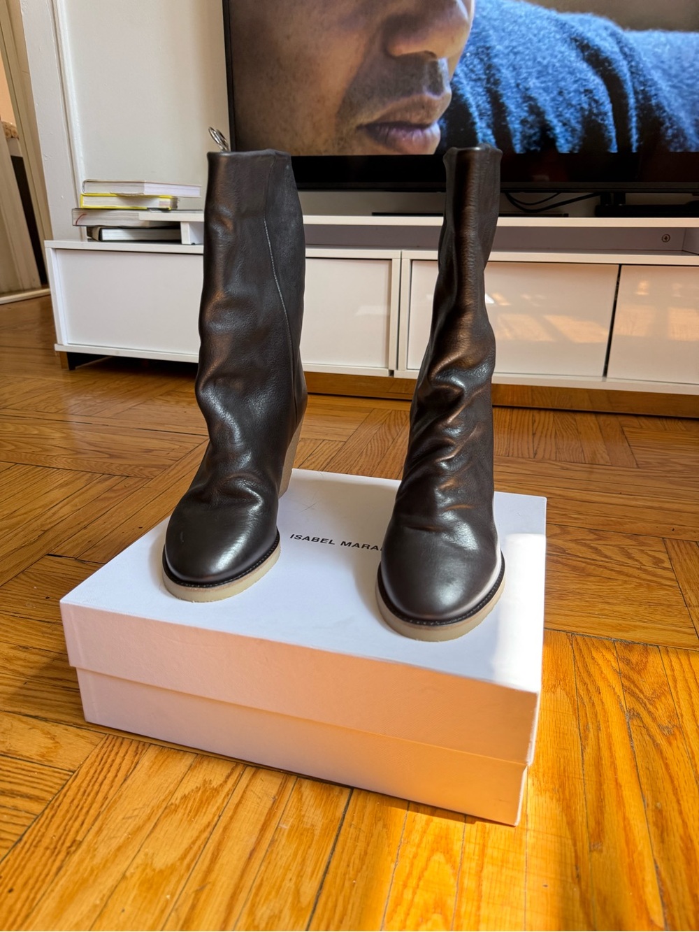 Isabel Marant Dark Brown Leather Mid-Calf Slouch Boots